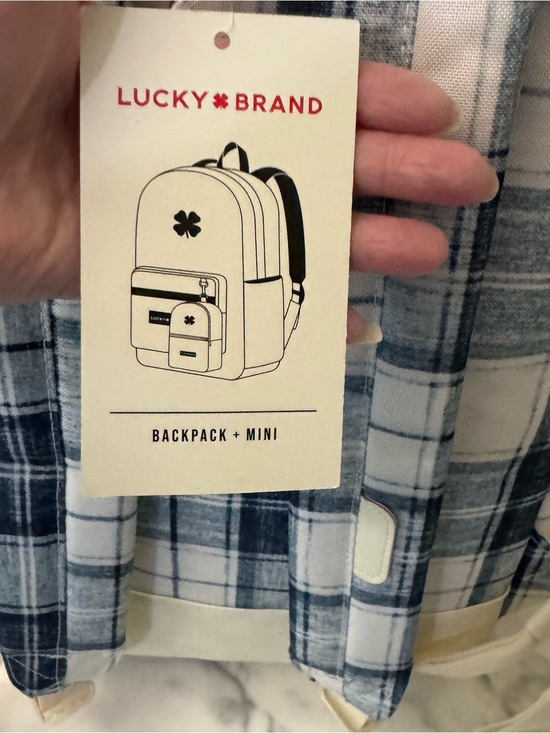 Lucky Brand Iconic Navy & White Plaid Backpack,lap top sleeve & mini pouch prep